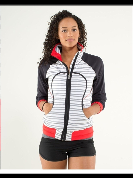 lululemon athletica Jackets & Blazers - Lululemon Run: Track Attack
Jacket Twin Stripe Black / Black/ Love Red